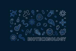Biotechnology Science concept vector creative blue outline horizontal banner or illustration