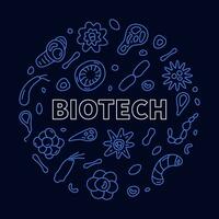 Biotech concept outline vector round blue banner - Biotechnology Science illustration