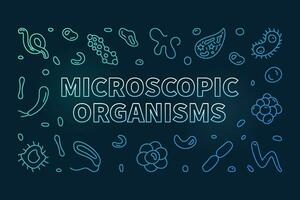 Microscopic Organisms vector Bacteriology concept line colored horizontal banner - Microorganisms illustration