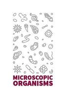 Microscopic Organisms vector Microbiology concept line vertical banner - Microorganisms illustration