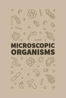 Microscopic Organisms vector Bacteriology concept line brown vertical banner - Microorganism illustration