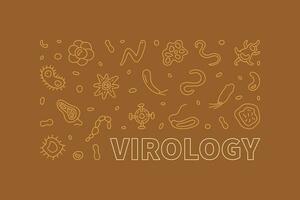 Virology concept Microbiology and Virus line brown horizontal banner - vector illustration