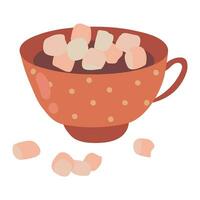 A cup of cocoa with marshmallows. White background, isolate. vector