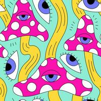 Psychedelic seamless pattern with mushroom and eye vector