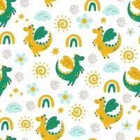 Childish seamless pattern with cute dragons vector