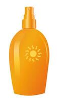 Spf cream face body care cosmetics. Orange bottle of sun protection cream. Cartoon illustration. vector