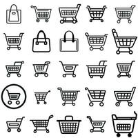 compras carro compras bolso icono conjunto vector