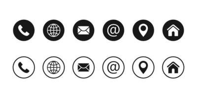 Contact and communication icon. Contact information icons, vector for business card and website. Linear and round.