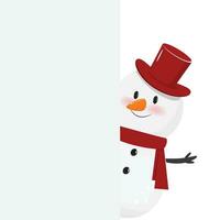 Snow man behind a blank banner. Template for Christmas banners, cards, invitations, wish list vector