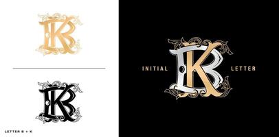 BK or KB Initial Letters K and B in the vintages style with gold and silver color suitable a company or business isolated colors backgrounds for advertisements material, collages prints, ads campaigns vector