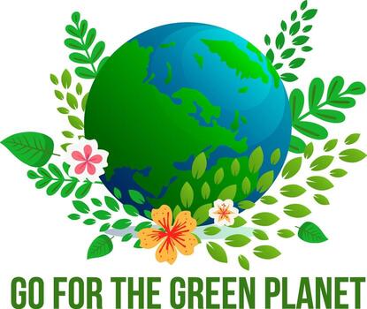 Go for the green planet concept with globe and green leaf. Ecology design background on white vector