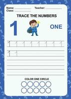 rastro y escribir número para niños. ejercicio para niños a reconocer el número. educativo hoja de cálculo para preescolar vector
