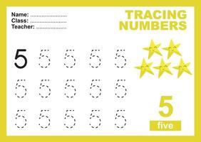 Trace and write number for children. Exercise for children to recognize the number. Educational worksheet for preschool vector