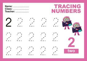 Trace and write number for children. Exercise for children to recognize the number. Educational worksheet for preschool vector