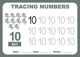 Trace and write number for children. Exercise for children to recognize the number. Educational worksheet for preschool vector