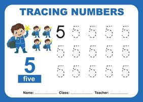 Trace and write number for children. Exercise for children to recognize the number. Educational worksheet for preschool vector