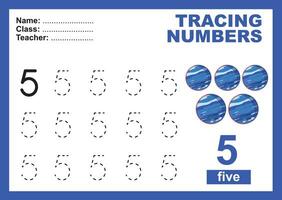 Trace and write number for children. Exercise for children to recognize the number. Educational worksheet for preschool vector