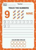 Trace and write number for children. Exercise for children to recognize the number. Educational worksheet for preschool vector