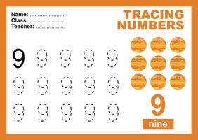 Trace and write number for children. Exercise for children to recognize the number. Educational worksheet for preschool vector