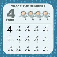 Trace and write number for children. Exercise for children to recognize the number. Educational worksheet for preschool vector