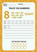 Trace and write number for children. Exercise for children to recognize the number. Educational worksheet for preschool vector