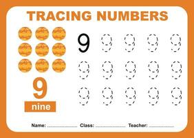 Trace and write number for children. Exercise for children to recognize the number. Educational worksheet for preschool vector