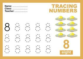 Trace and write number for children. Exercise for children to recognize the number. Educational worksheet for preschool vector