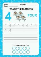 Trace and write number for children. Exercise for children to recognize the number. Educational worksheet for preschool vector
