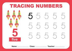 Trace and write number for children. Exercise for children to recognize the number. Educational worksheet for preschool vector