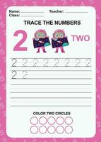 Trace and write number for children. Exercise for children to recognize the number. Educational worksheet for preschool vector