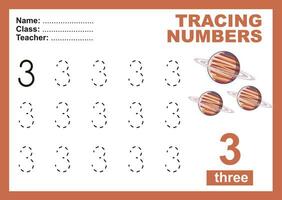 Trace and write number for children. Exercise for children to recognize the number. Educational worksheet for preschool vector