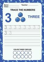 Trace and write number for children. Exercise for children to recognize the number. Educational worksheet for preschool vector