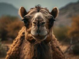 Camel portrait created with Generative AI technology photo