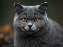 British Shorthair cat portrait close up created with Generative AI technology photo