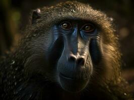 Baboon monkey portrait created with Generative AI technology photo