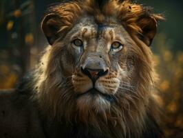 león retrato cerca arriba creado con generativo ai tecnología foto