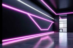 luxury and fashionable brand new interior of cloth store with neon dark background, advertising of black friday cheap clothes, Generative AI illustration photo