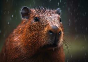 Capybara portrait created with Generative AI technology photo