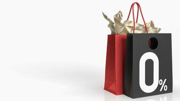 The shopping bag and zero percent for free tax or promotion concept 3d rendering photo