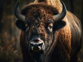 Bison portrait created with Generative AI technology photo