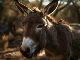 Donkey portrait created with Generative AI technology photo