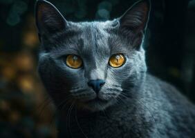 Russian blue cat portrait close up created with Generative AI technology photo