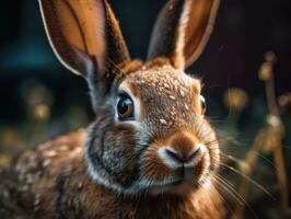 Rabbit portrait created with Generative AI technology photo