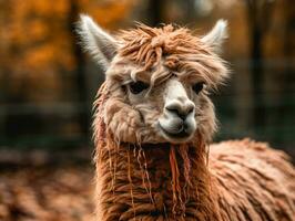 Alpaca portrait created with Generative AI technology photo