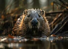 Beaver portrait created with Generative AI technology photo