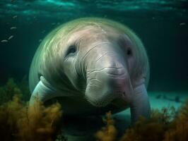 Dugong portrait created with Generative AI technology photo