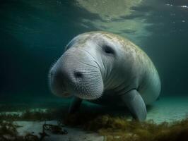 Dugong portrait created with Generative AI technology photo