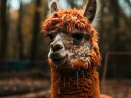 Alpaca portrait created with Generative AI technology photo