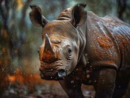Rhino portrait created with Generative AI technology photo