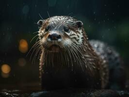 Otter portrait created with Generative AI technology photo